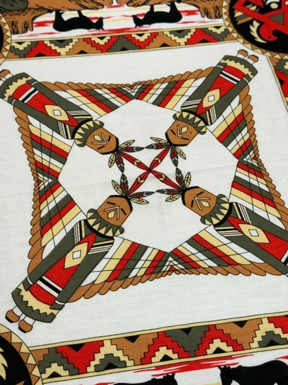 Southwestern Print Bandana Scarf - Red, Black, Tan